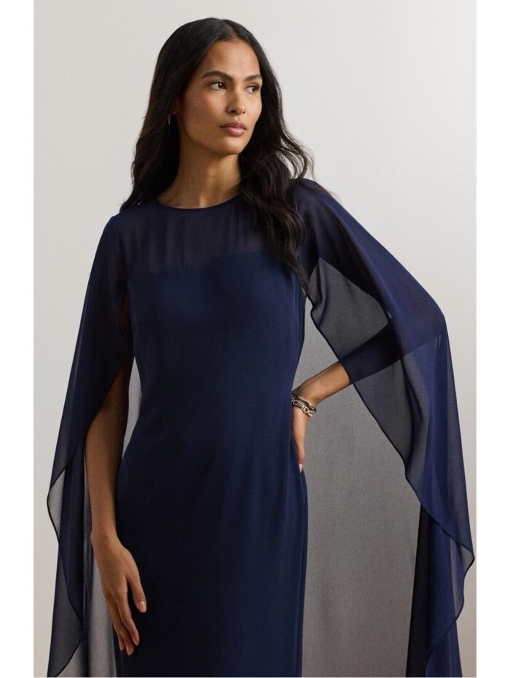 New Lauren Ralph Lauren Lavati Capelet Gown In Navy Blue Size 8 $265 - Picture 5 of 12